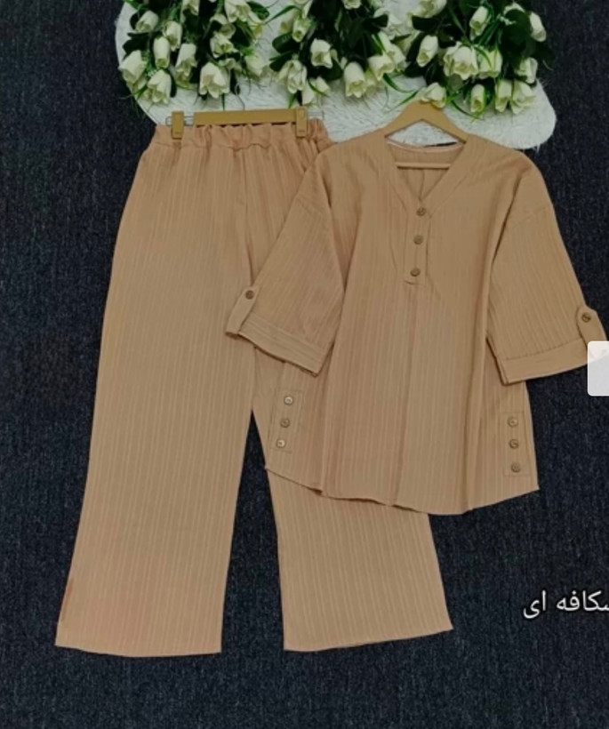 ست شومیز و شلوار زنانه جنس آیوا یقه پینترستی کد ۱۰۰۲ |مزون مریکا