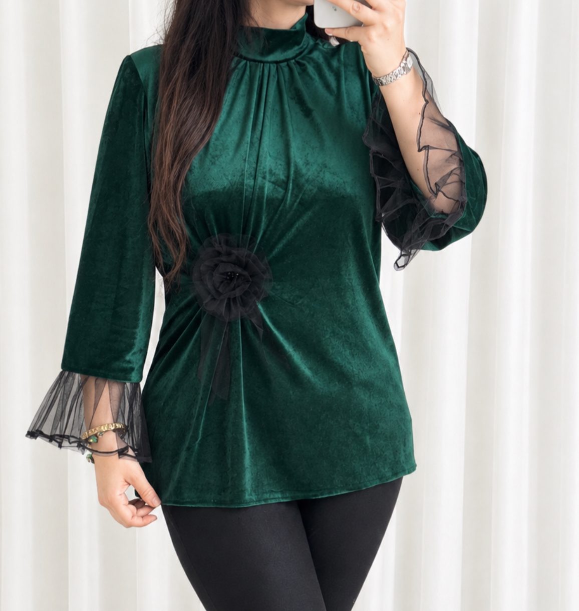 شومیز زنانه و دخترانه مخمل یقه ۳ سانت |مزون مریکا