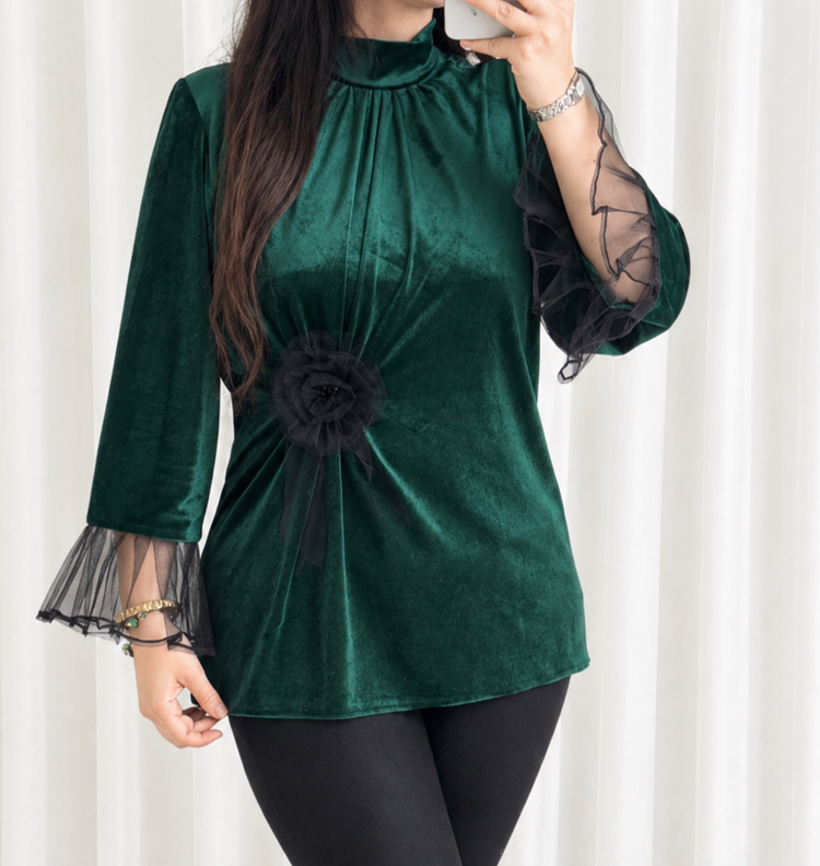 شومیز زنانه و دخترانه مخمل یقه ۳ سانت |مزون مریکا